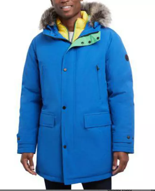 Michael Kors Men's Hooded Bib Snorkel Parka Coat M Blue