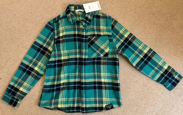 BNWT Boy's Marks & Spencer Green Mix Long Sleeved Checked Shirt, age 9-10 years
