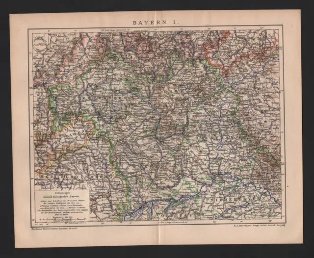 Landkarte map 1901: Königreich BAYERN I. Maßstab: 1 : 1.250 000 Germany