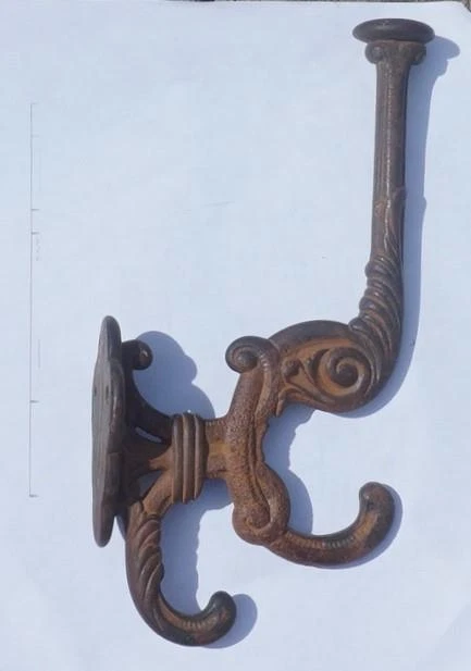 OLD Vintage Cast Iron Wall Mount Double Hook Coat Hat Robe Towel Holder Hook