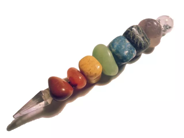 7 Chakra Energiestab mit großen Trommelsteinen healing stick wand