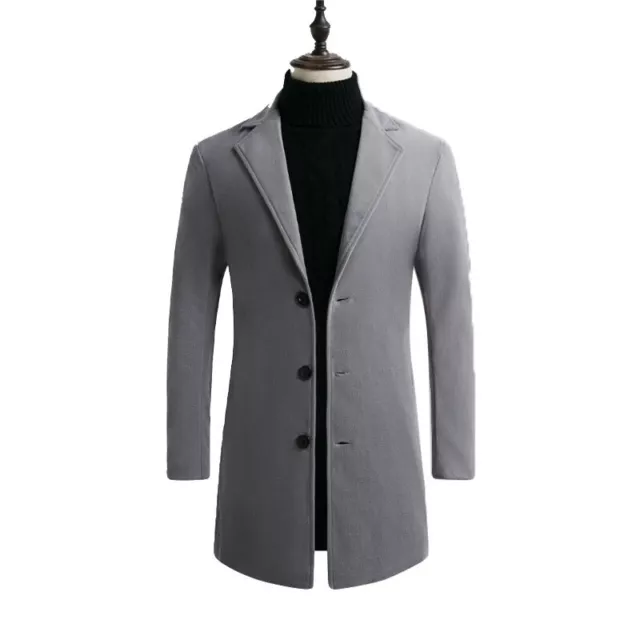 Men's Single Breasted Long Coat Trench Coat Thermal Coat Winter Wool Coat