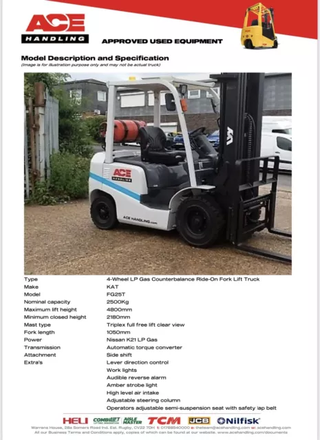 KAT FG25T3 Gas Container Spec Forklift Buy-£9995 HP-£49.91 Hire-£72.50pw AH1599