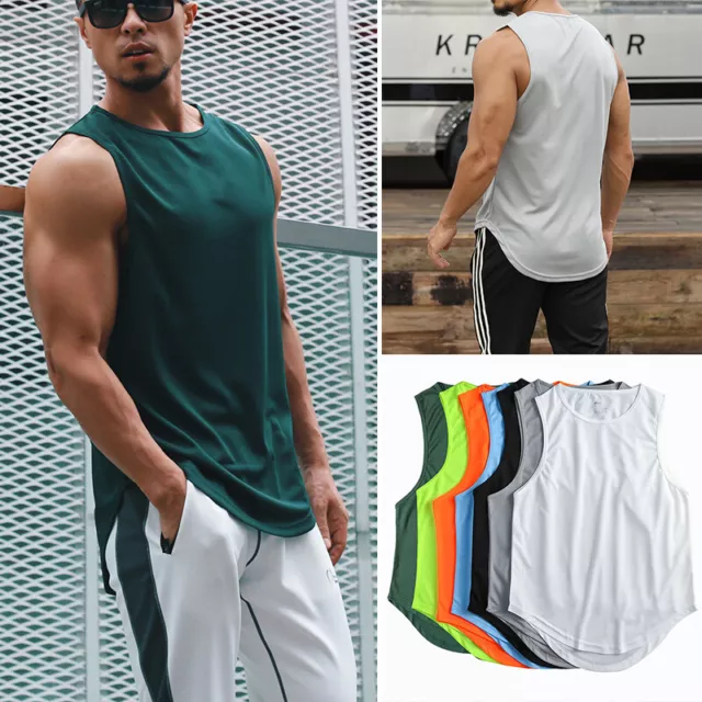 WOMENS MENS SUMMER Solid T Shirts Plain Gym Muscle Tank Top Sleeveless ...