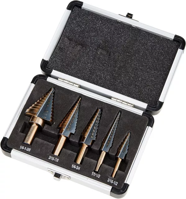 CO-Z 5 Pieces Hss Cobalt Multiple Hole 50 Sizes Step Drill Bit Set with Aluminum