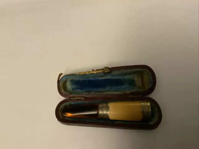 Vintage Silver Cheroot Cigarette Holder Amber Bakelite Original Case Edwardian 2