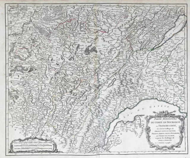 Bourgogne Burgund Franche-Comté Genfersee carte Karte map Vaugondy 1750