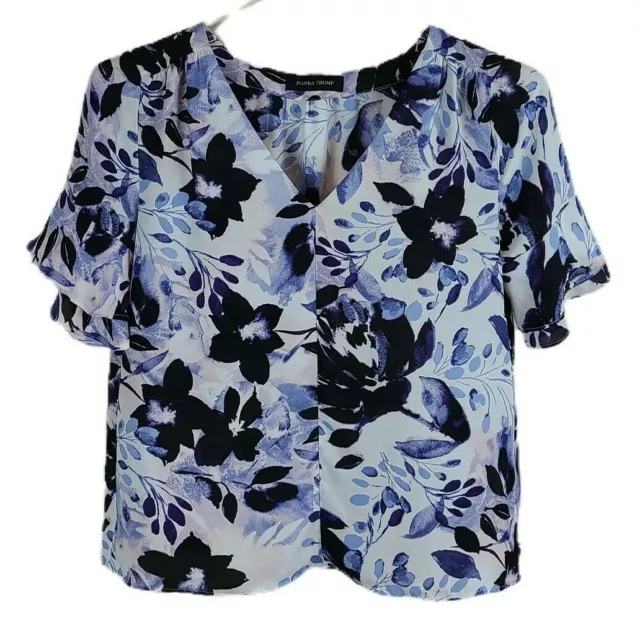 Ivanka Trump Women's Size ?? Multi Color Blouse Top Floral Short Sleeve V Neck