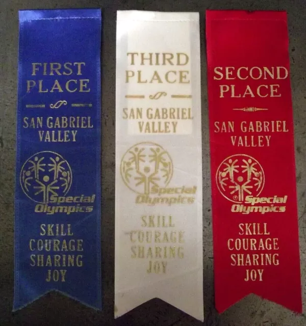 3 Vintage Special Olympics San Gabriel Valley CA Ribbons 1994-96 1st-3rd Winners