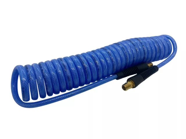 HEAVY DUTY 250 PSI Braided Poly Coiled Air Hose 3/8 OD X 20 FT Coil 1/4 Male NPT