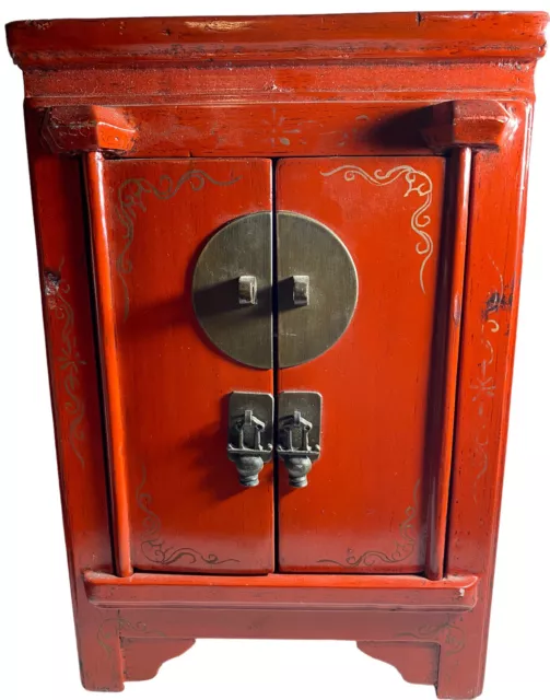 Vintage Chinese Table Top Wooden Cabinet RED LACQUERE