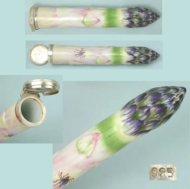 Vintage Figural Asparagus Porcelain Bodkin/Needle Case *Continental * Mid 20th C