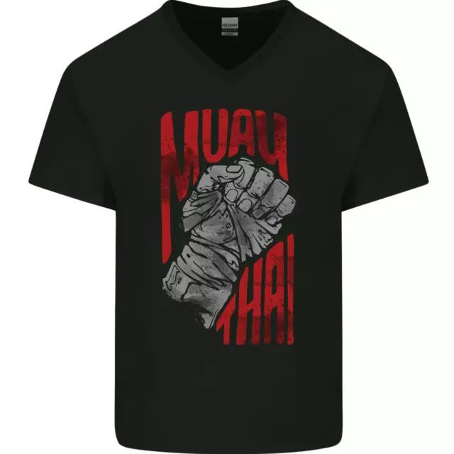 Maglietta da uomo Muay Thai Fighter Fist MMA arti marziali collo a V cotone