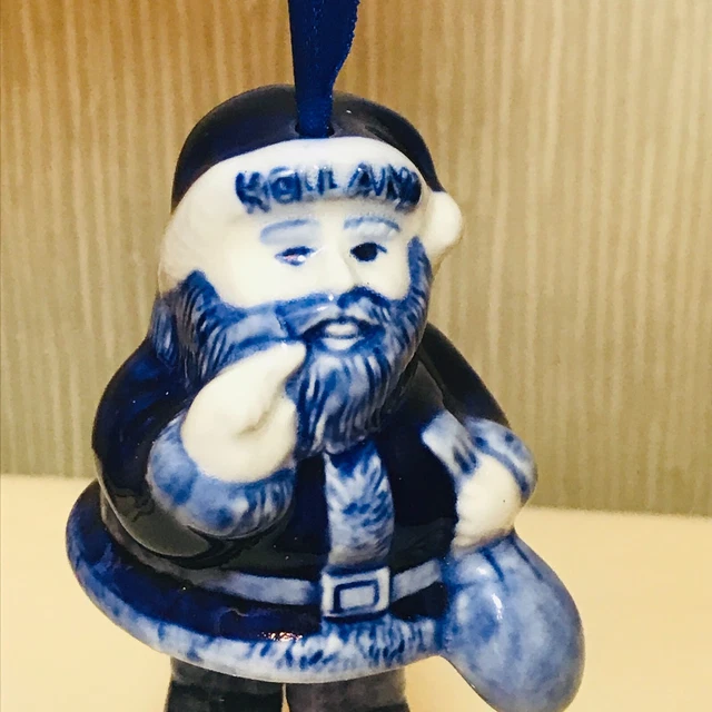 Blue And White Delft Style Santa Father Christmas Tree Ornament Blue Ribbon 2
