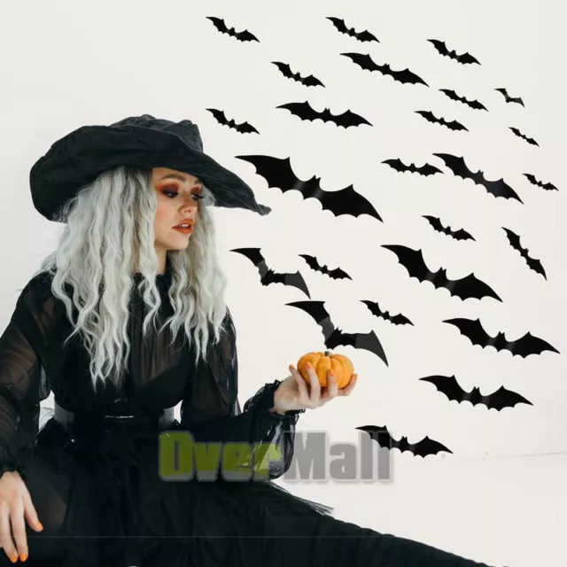 56 piezas de decoración de pared de murciélagos 3D para fiesta de Halloween