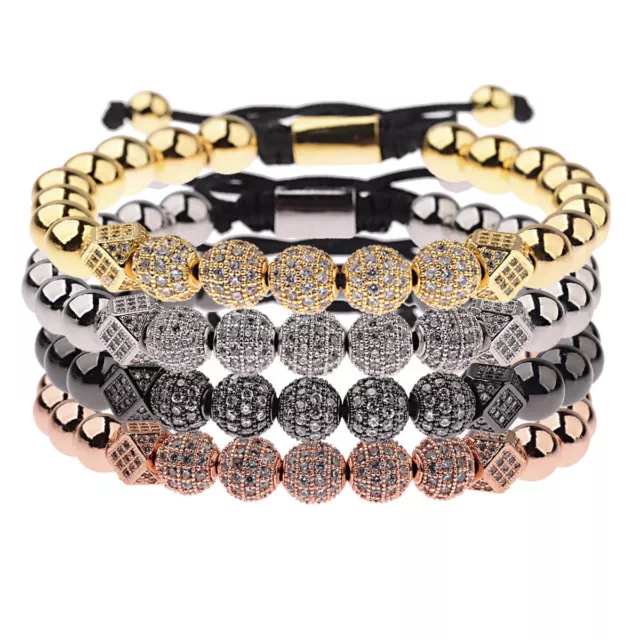 Luxe hommes femmes 4 couleurs Zircon couronne perles tressage macramé...