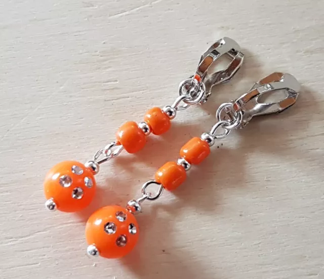 Ohrclips  Kinderohrclips  Zierlich Perlen Orange