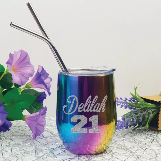 21st Birthday Rainbow Tumbler Stemless Wine Glass