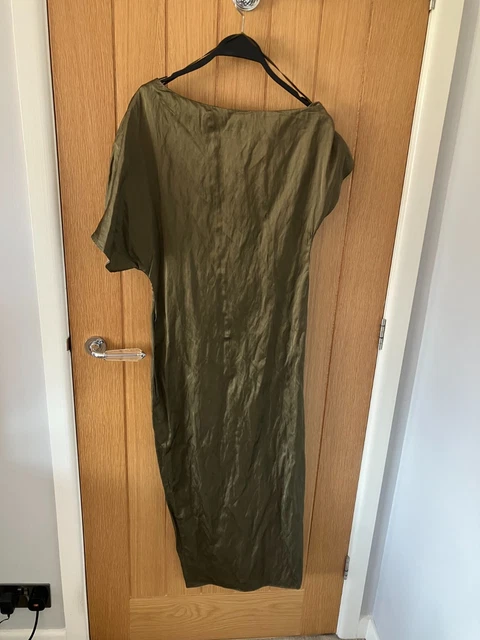 asymmetrical graduation dresses ZAPAKA Women White Asymmetrical Graduation Dress Sheath Off the Shoulder Matte Satin Cocktail Dress, Dusty Sage / US16W main image 0