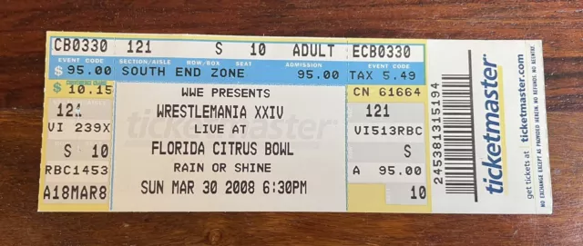WWE Wrestlemania 24 XXIV Full Complete Ticket Stub
