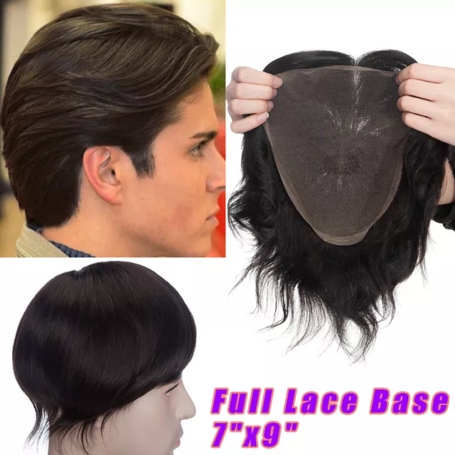 Sistema de reemplazo de cabello humano Remy de encaje completo para hombre tupé cabello liso