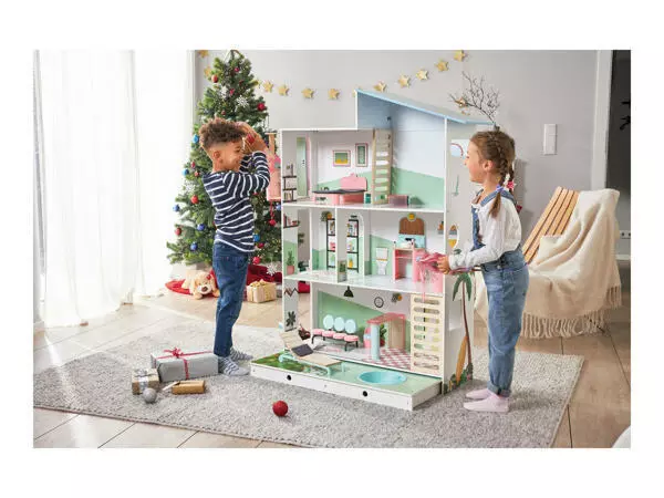 LIDL PLAYTIVE WOODEN Doll s House With Furniture And Dolls 23.00