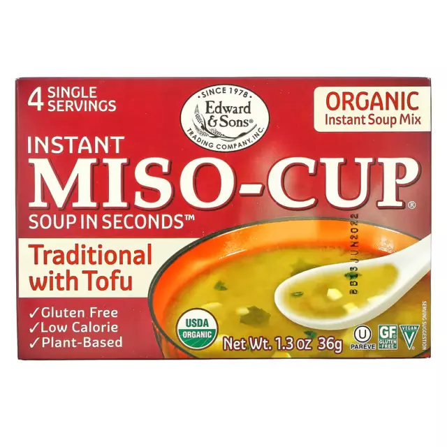 Edward & Sons Instant Miso-Cup Traditional with Tofu, 4 Single Servings, 36 g
