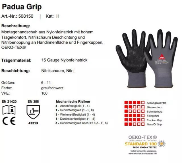 Guantes de trabajo Hase Padua GRIP guantes de montaje talla 6,7,8,9,10,11 2