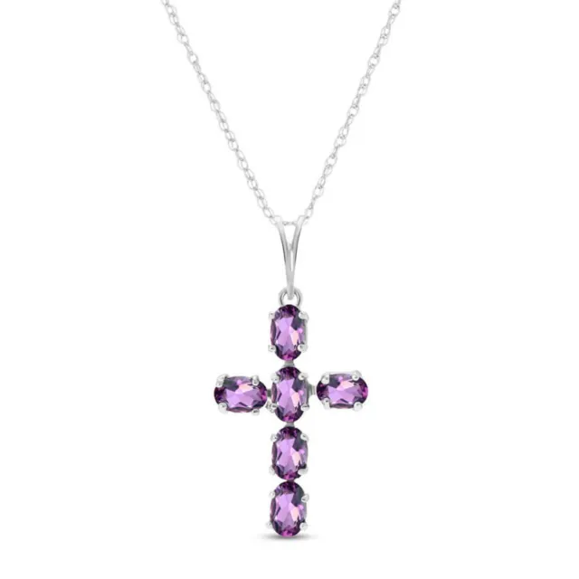14K. SOLID GOLD CROSS WITH NATURAL AMETHYSTS (White Gold)