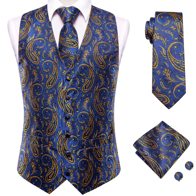 Gilet vintage gilet da uomo paisley floreale in seta jacquard set cravatta matrimonio