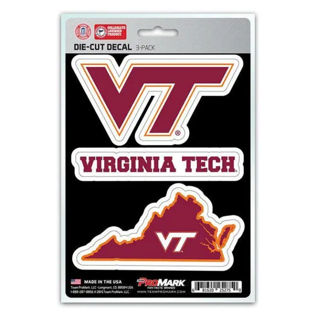 Virginia Tech Hokies Decal Die Cut Team 3 Pack [NEW] Car Truck Auto Sticker