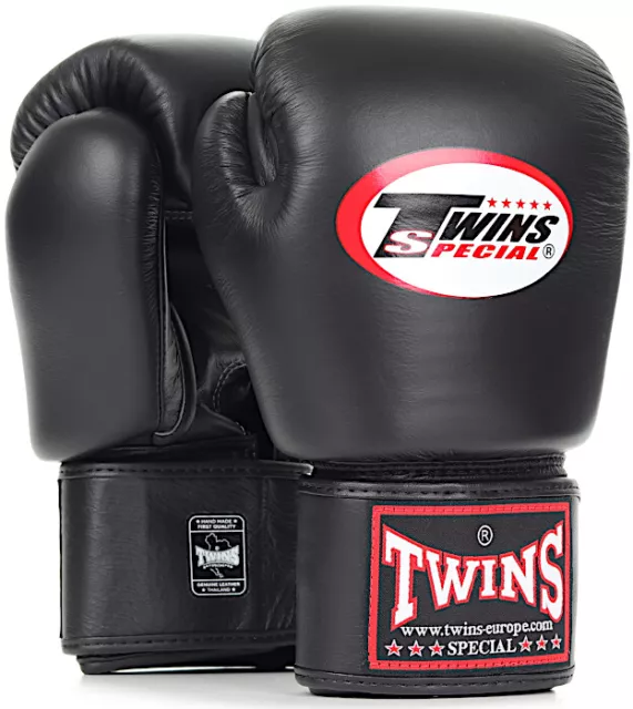 TWINS Boxhandschuhe BGVL3 Schwarz Kickboxen Muay Thai Boxen 10 12 14 16 oz Leder