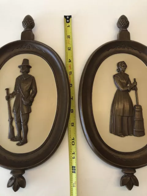 Dart Inds Syroco Set Of Wall Plaques Hard Working Colonial/Pioneer Couple USA 2