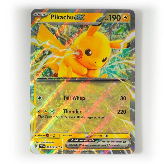 Pokémon – Pikachu Ex 028/131 – Evoluciones Prismáticas – Carta Individual Doble Rara Con Lámina