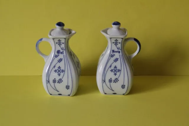 Essig und Öl - Flasche Set Indisch Blau Strohblume Porzellan