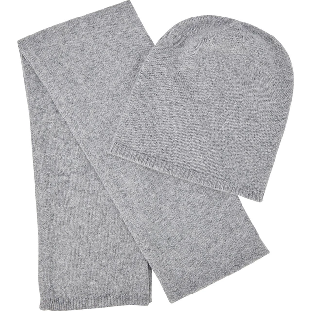 NIB Rachel Rachel Roy Light Gray Cashmere Scarf and Hat Set in Gift Box One Size