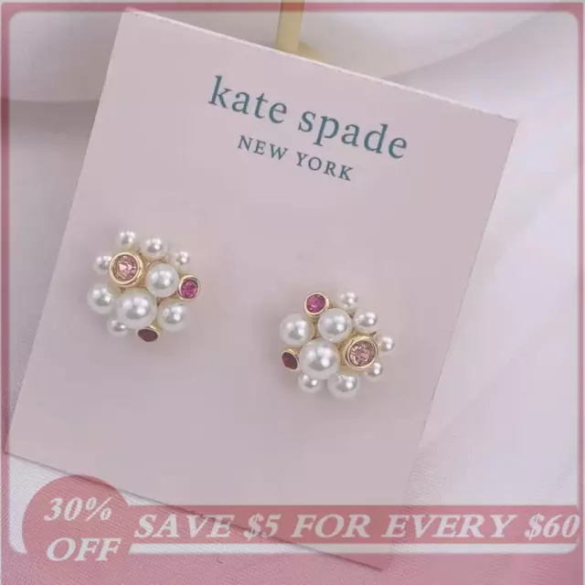 Kate Spade New York White Pearl Caviar Crystal Cluster Stud Earrings US Sale