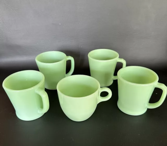 Lot Of Five 5 Vintage Fire King Jadeite Jadite Green D Handle Coffee Cups Mugs