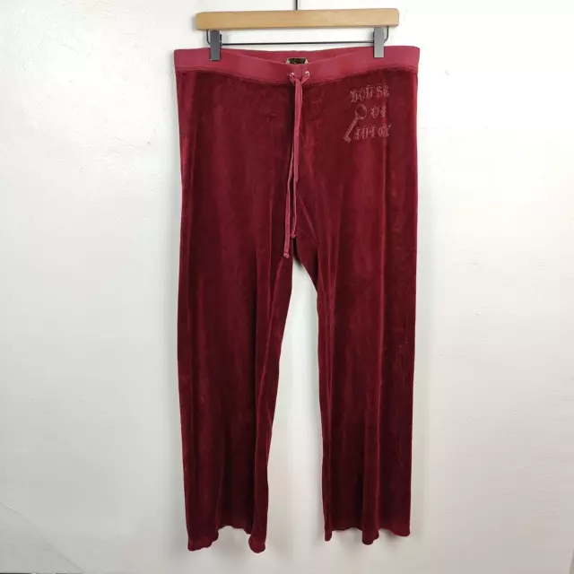 Juicy Couture Velour Pants Womens Large Burgundy Velvet Bootcut Lounge Y2K 90s