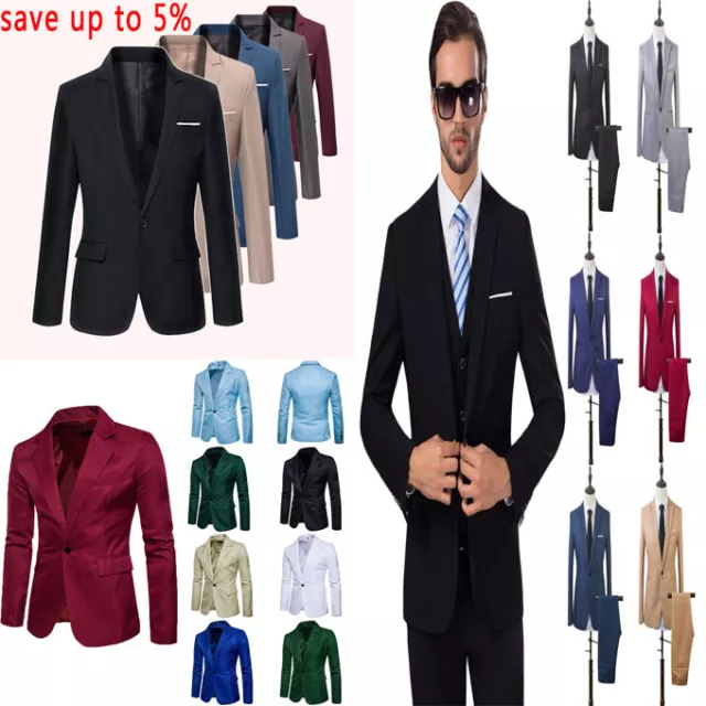 Giacca Formale Da Uomo Giacca Cappotto Pantaloni Tailleur Slim Smoking Abito ♪