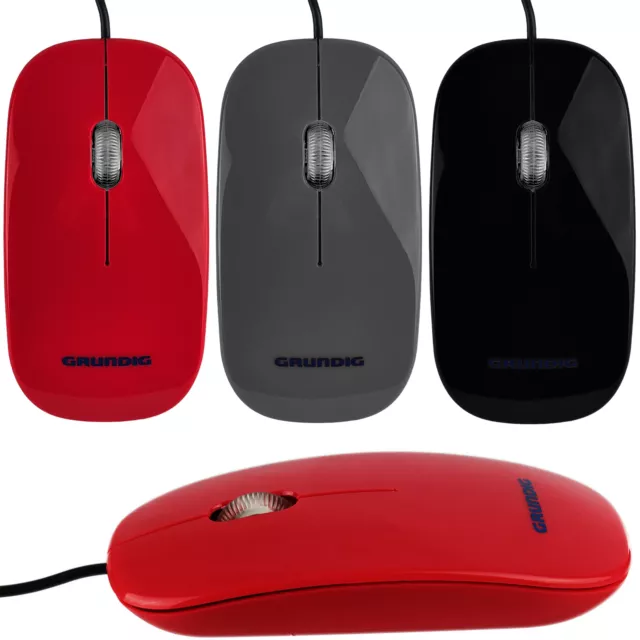 Optische Maus Grundig PC USB Mouse Computer Laptop Notebook schwarz gau rot