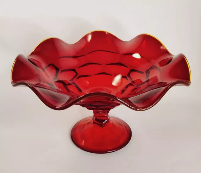 Vintage Mid-Century Modern Viking Glass Georgian Ruby Red Compote