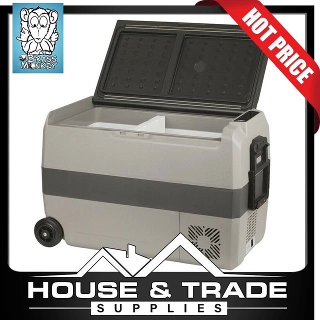 BRASS MONKEY PORTABLE Fridge & Freezer Dual Zone 50L W/ Wheels/Handle