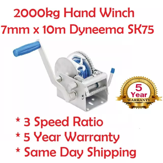 Hand Winch 2000KG/4410LBS 3 Speed Dyneema Rope Manual Car Boat Trailer 4WD