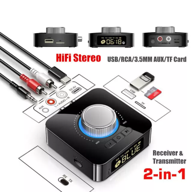Récepteur émetteur Bluetooth 5.0, FM stéréo AUX 3.5mm Jack RCA optique sans  fil, mains libres