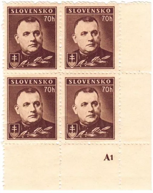 Slovakia 0.70 Korun 1939 President Jozef Tiso Block of 4 Stamp WWII MNH -- A1