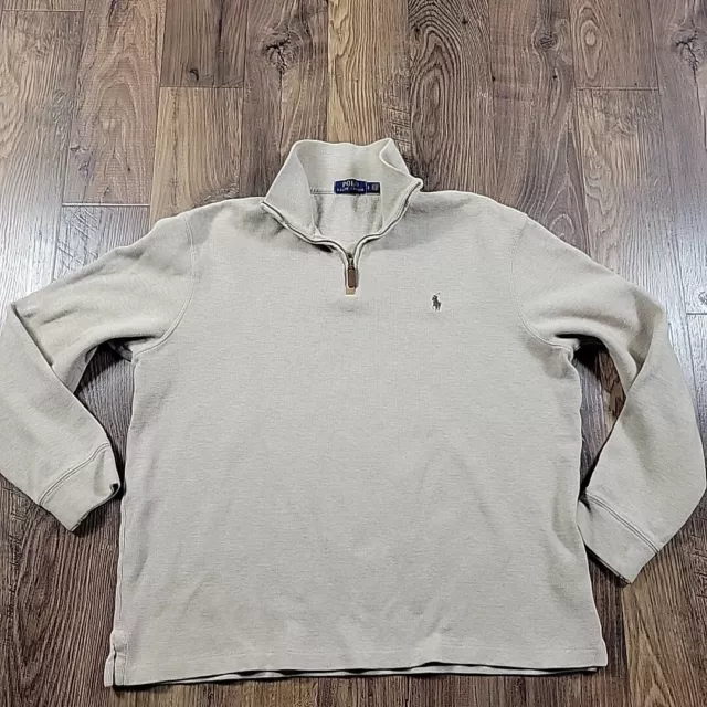 Polo Ralph Lauren Sweater Mens Large Beige 3/4 Zip Cotton Preppy