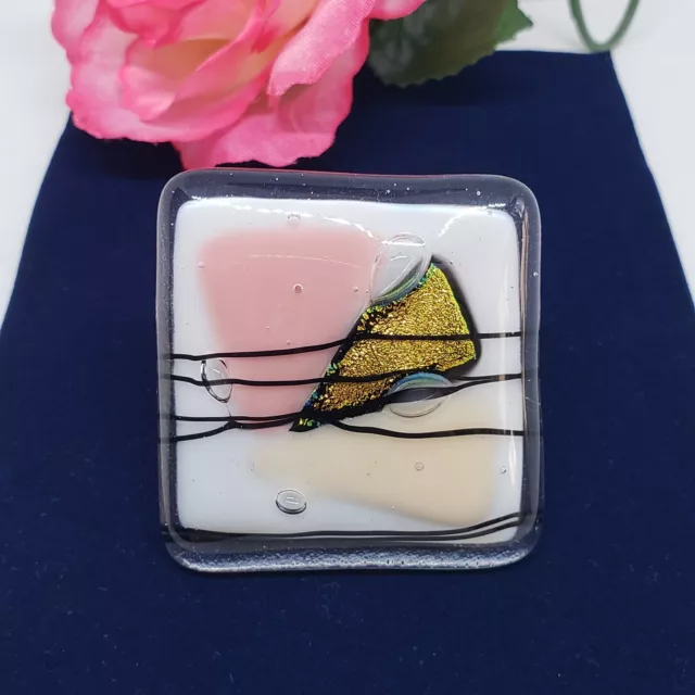 Artisan MODERNIST Abstract Vintage FUSED GLASS Brooch Pin