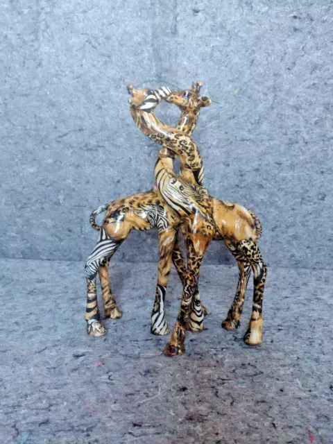 LaVie Entwined Safari Giraffe Statues African Decoupage Patchwork Animal Print