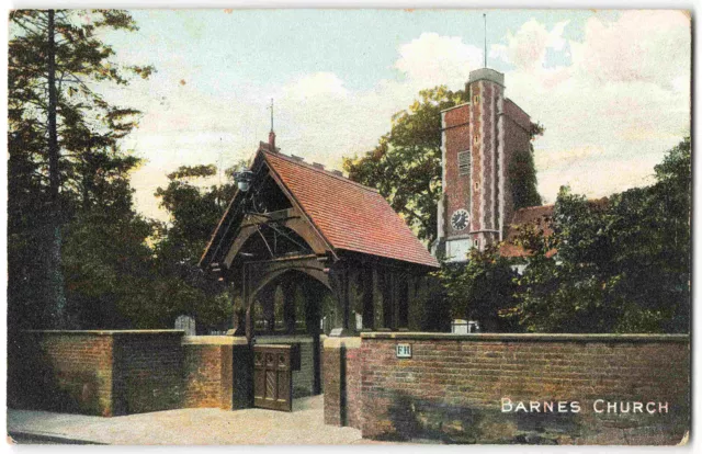 Barnes Church Surrey St Marys Lych Gate - Pre WWI M & L Postcard T09